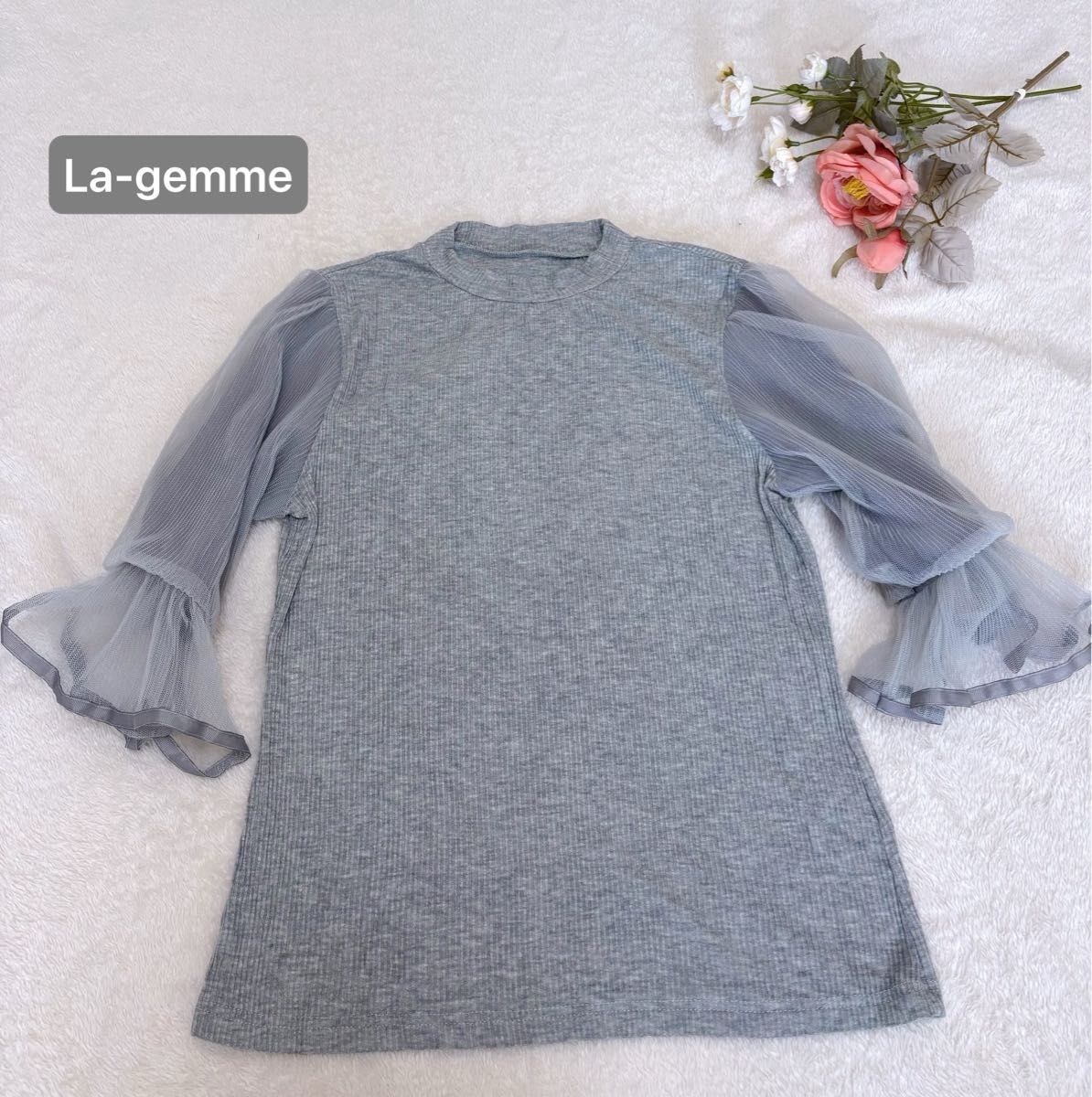 La-gemme  春　袖シースルーカットソー　薄手　グレー