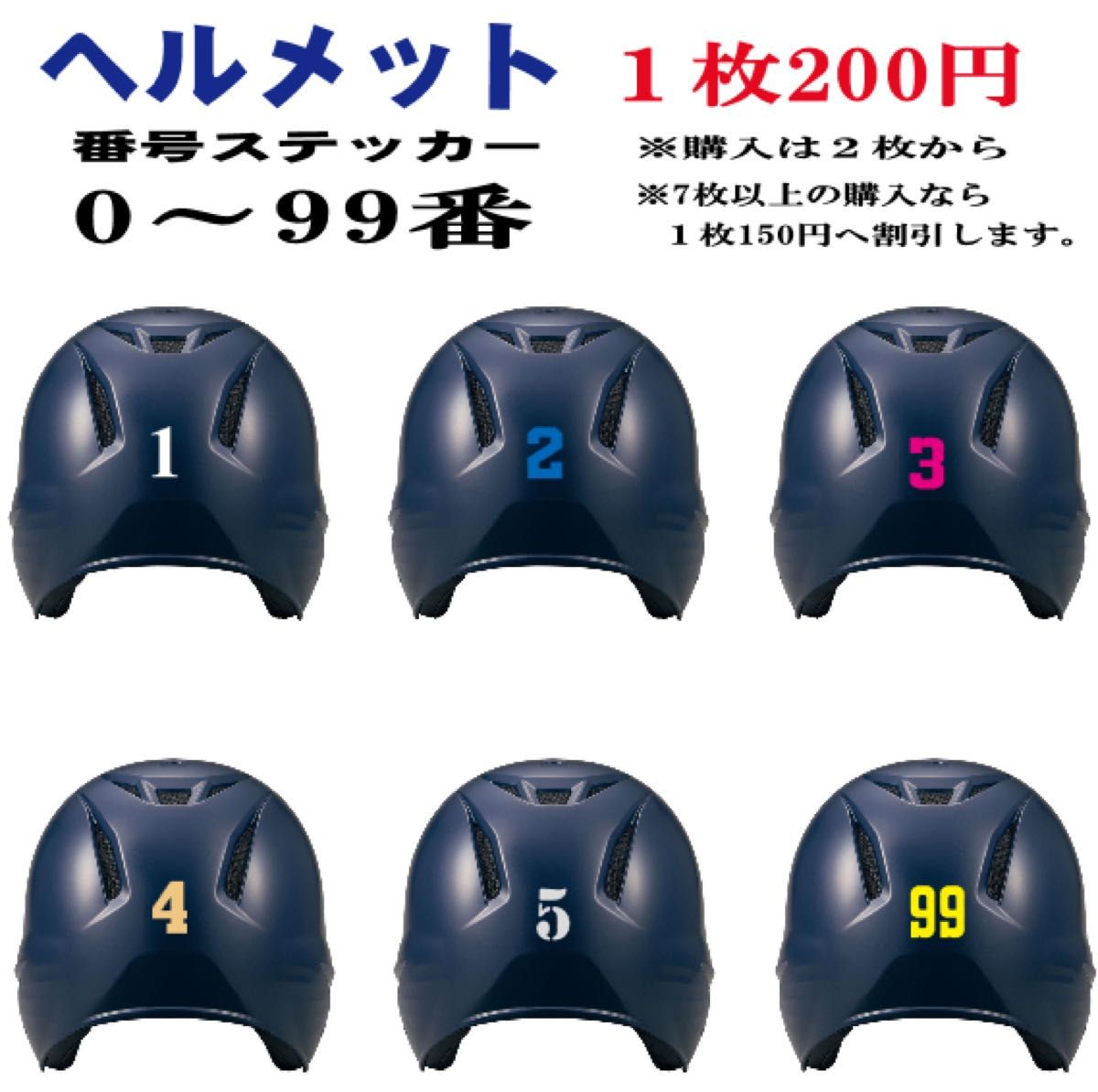 野球ヘルメット　番号ステッカー　ナンバーステッカー　野球防具　ソフトボール　軟式野球　公式野球