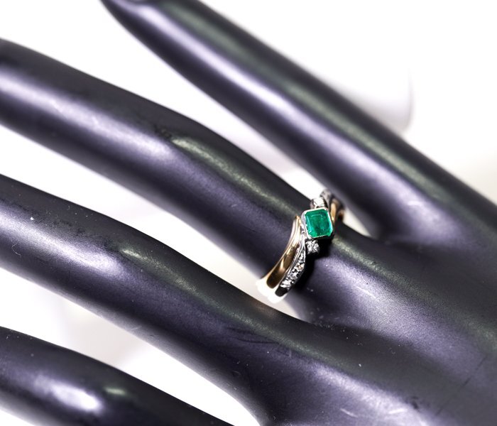 X-5*K18/Pt900 emerald 0.29ct/ diamond 0.09ct ring Japan gem science association so-ting attaching 