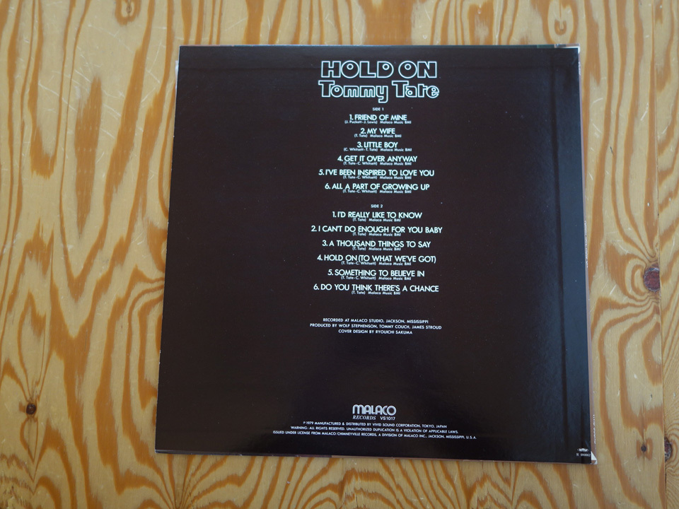 美品 Tommy Tate「Hold On」トミー・テイト/ホールド・オン VS-1017 VIVID 日本盤LPのみの貴重盤 サザンソウルの画像2