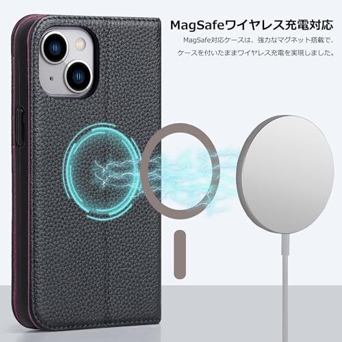 【訳有未使用】ブラック．パープル_iPhone 15 VISOUL iphone15 ケース 手帳型 本革 M…_C_1844の画像2