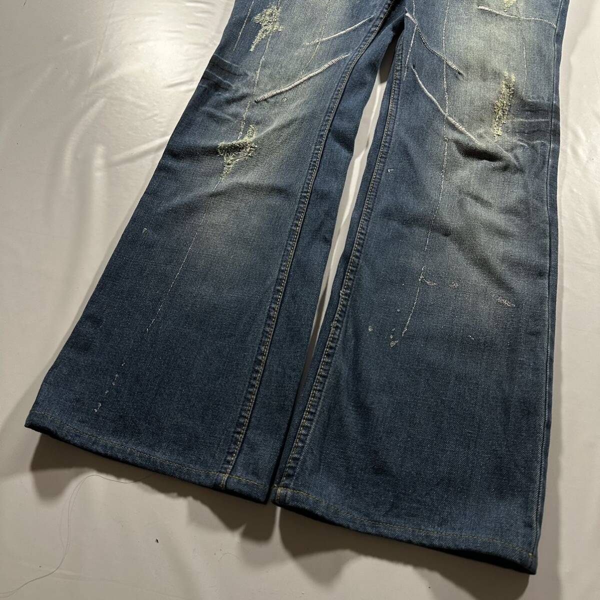 Rare 00s Japanese Label Y2K design waxed flare denim TORNADO MART share spirit ifsixwasnine goa lgb kmrii obelisk 14th addiction