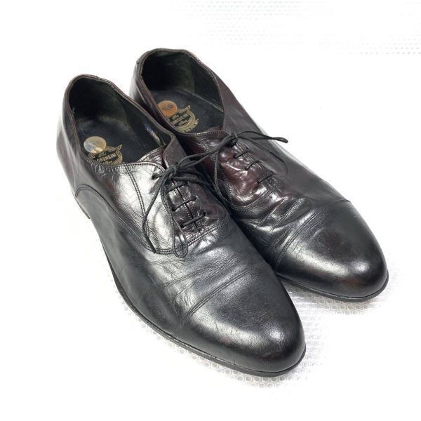 80sビンテージ★フローシャイムFlorsheim★サイズ 9 D★27.0～27.5cm★内羽根キャップトゥ ストレートチップ レザーシューズ★赤黒◆is7-5_画像2