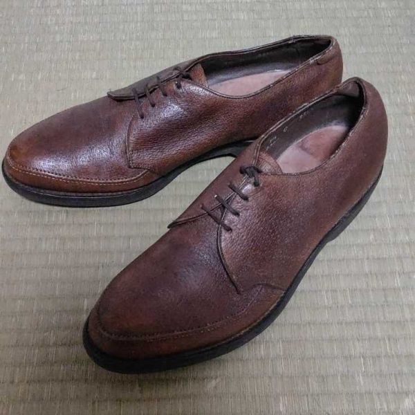 60s-70sビンテージ☆Allen Edmonds Turf-Skos ★9.5C 26.5-27.0程度 茶★豚革/ボアハイド Uチップ レザーシューズ 希少品◆XA7_画像2