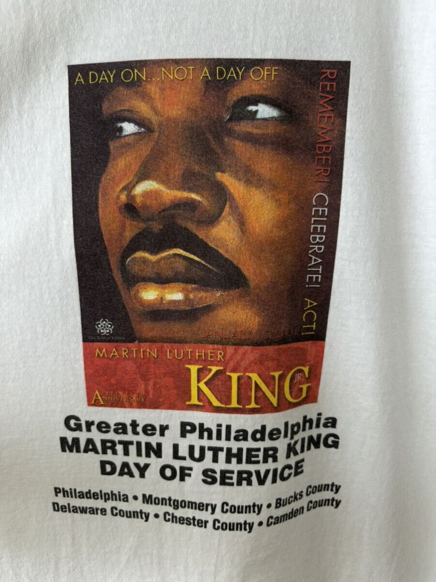 90's XL MARTIN LUTHER KING キング牧師 ビンテージ 黒人 偉人 フォト プリント Tシャツ マルコムX Malcolm X ブラックパンサー USA製の画像4