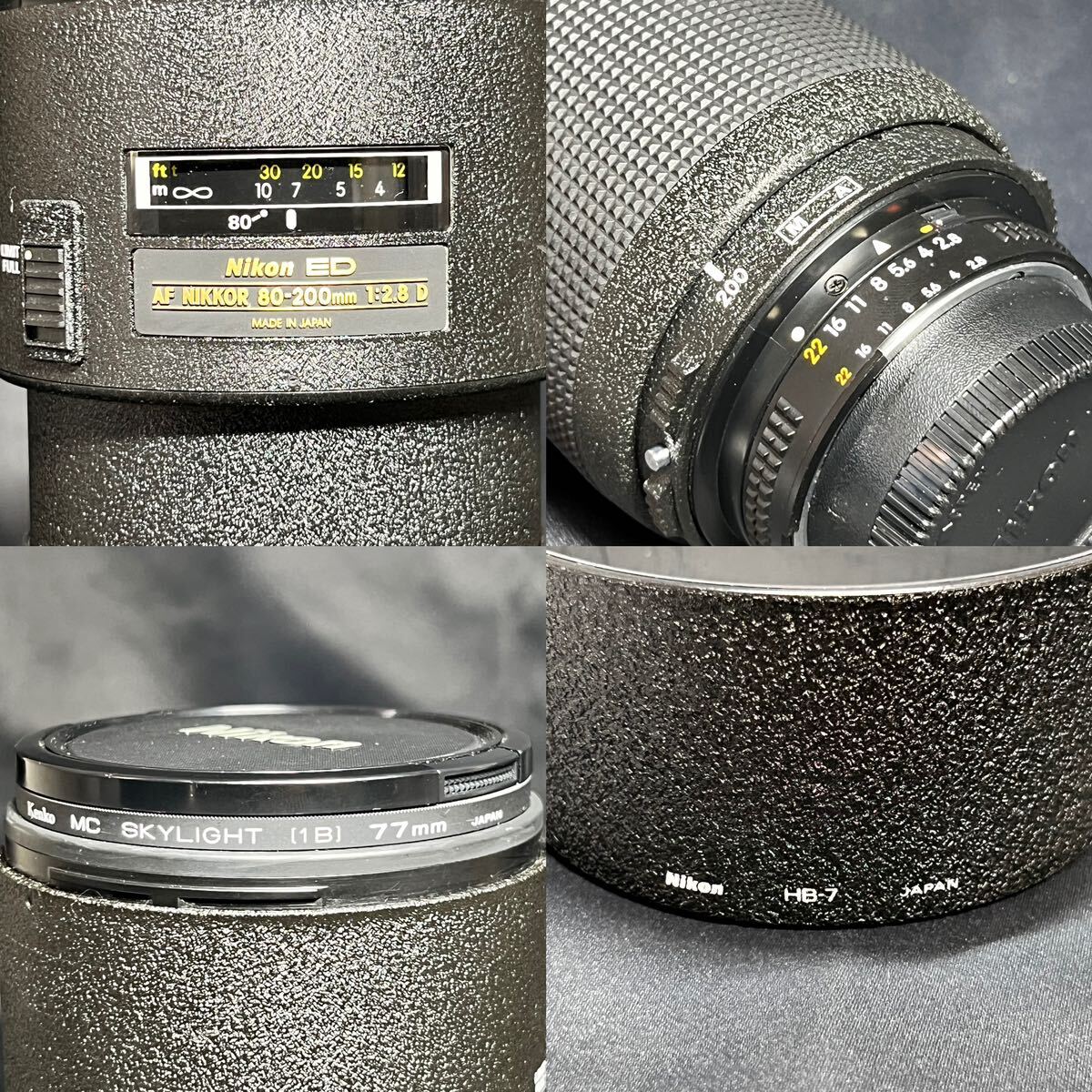 Nikon ニコン ED AF NIKKOR 80-200mm 1:2.8 D カメラレンズ/Nikon HB-7 レンズフード レンズキャップ付き 美品の画像9
