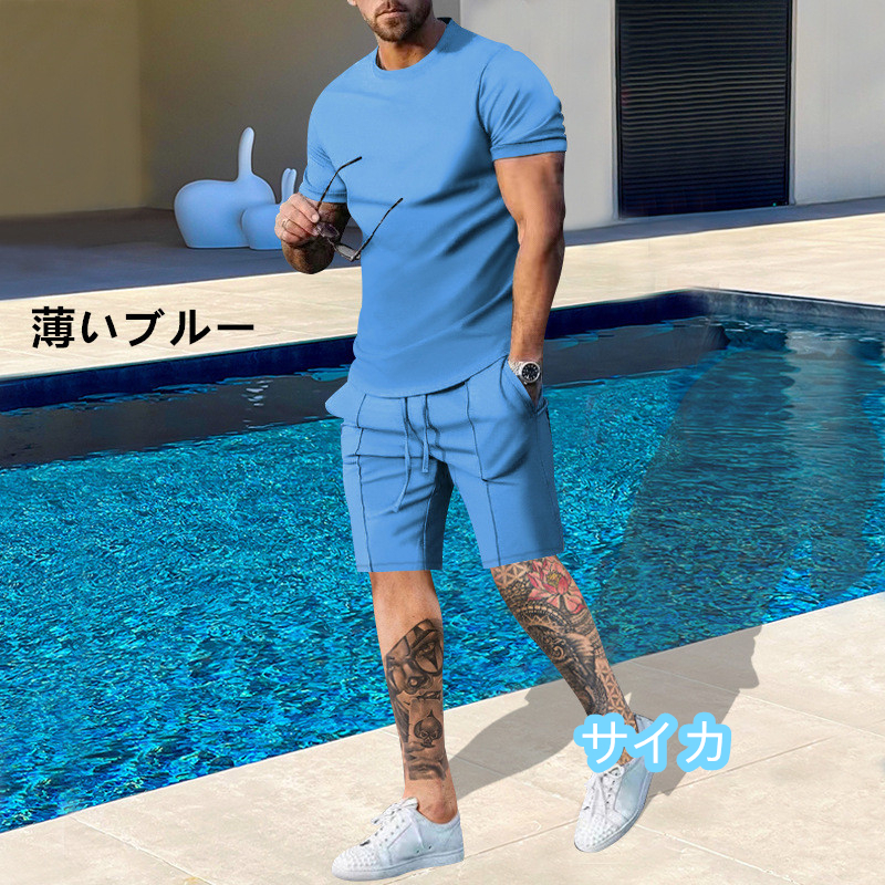 ジャージ メンズ 上下 夏 セットアップ 上下セット スウェット 半袖Tシャツ ショットパンツ 夏服オシャレ 部屋着 運動着 M~3XL/ZJ23_画像5