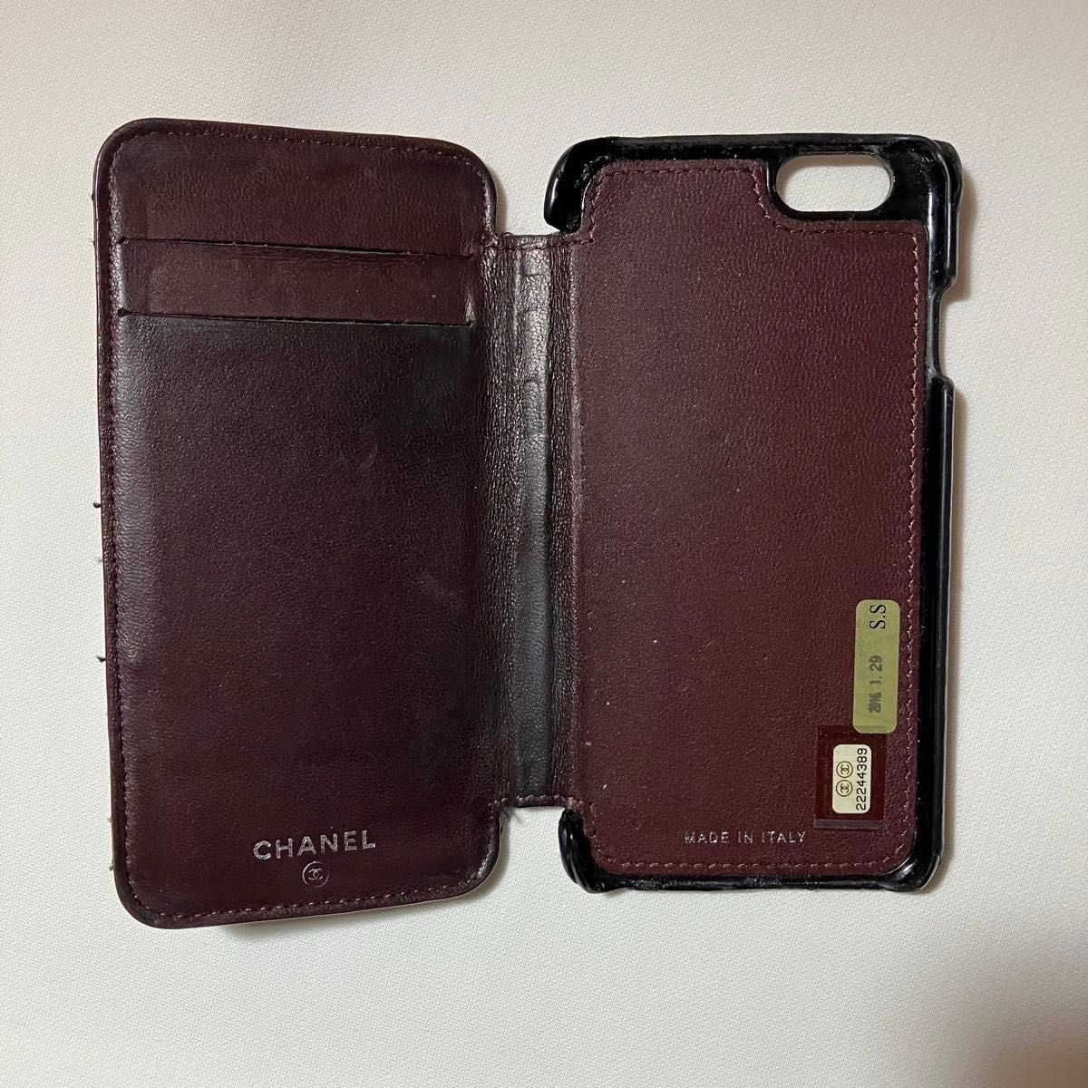 CHANEL iPhone SE 7.8 スマホケース ブラックキャビアスキン　手帳タイプ　正規品