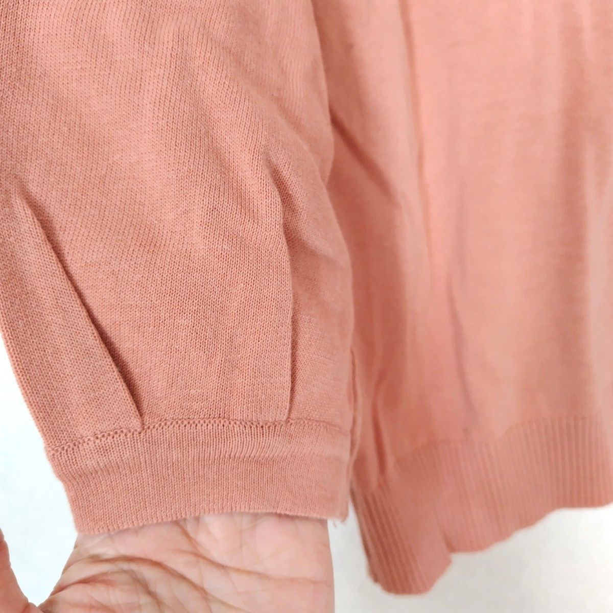 【定価20000円程】アドーア　ピンクオレンジ系　刺繍　ビジュー　7-8分袖　ニット　セーター　コットン　綿100