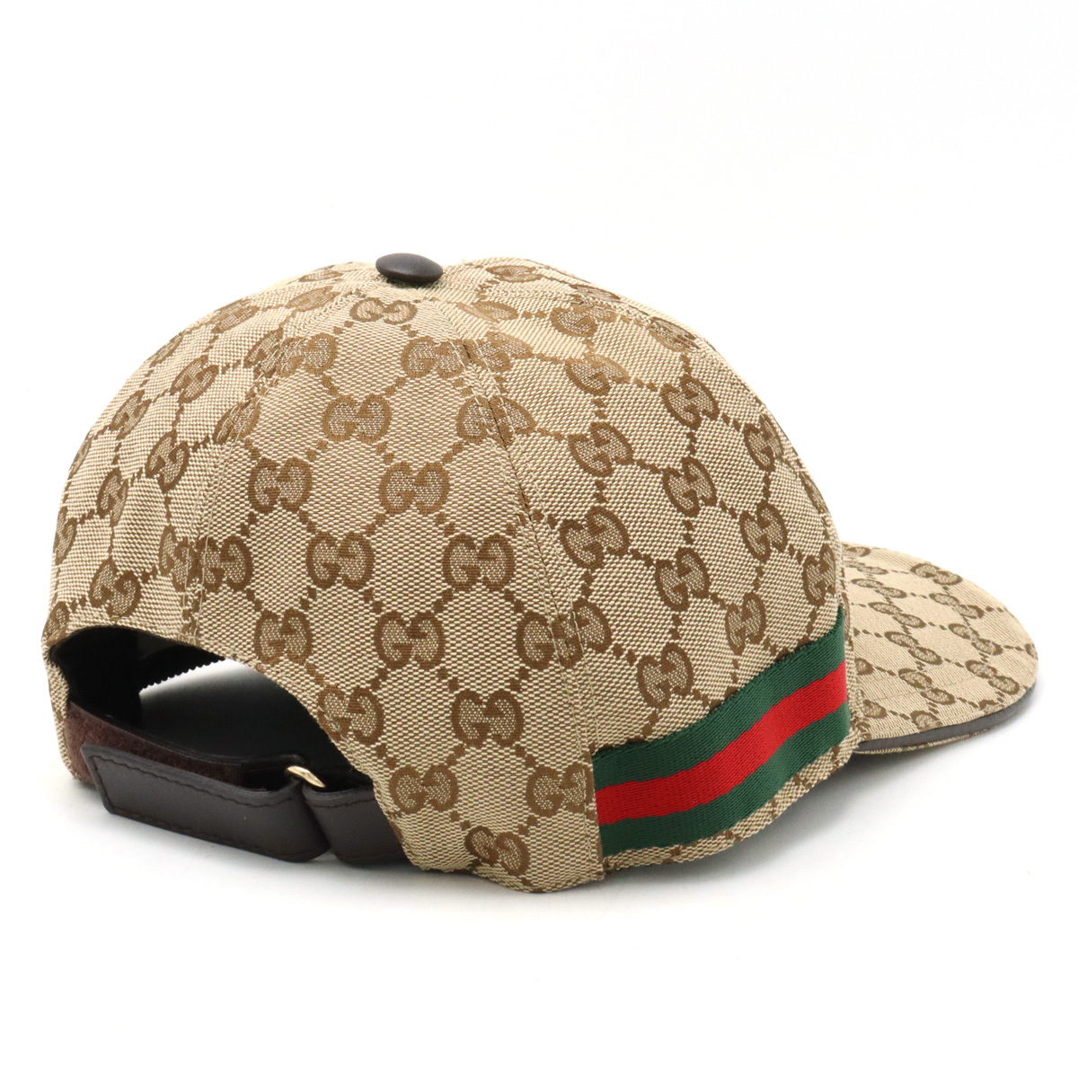 GUCCI グッチ GGキャンバス ウェブライン ベースボールキャップ 帽子 Mサイズ カーキベージュ ダークブラウン 茶_画像2