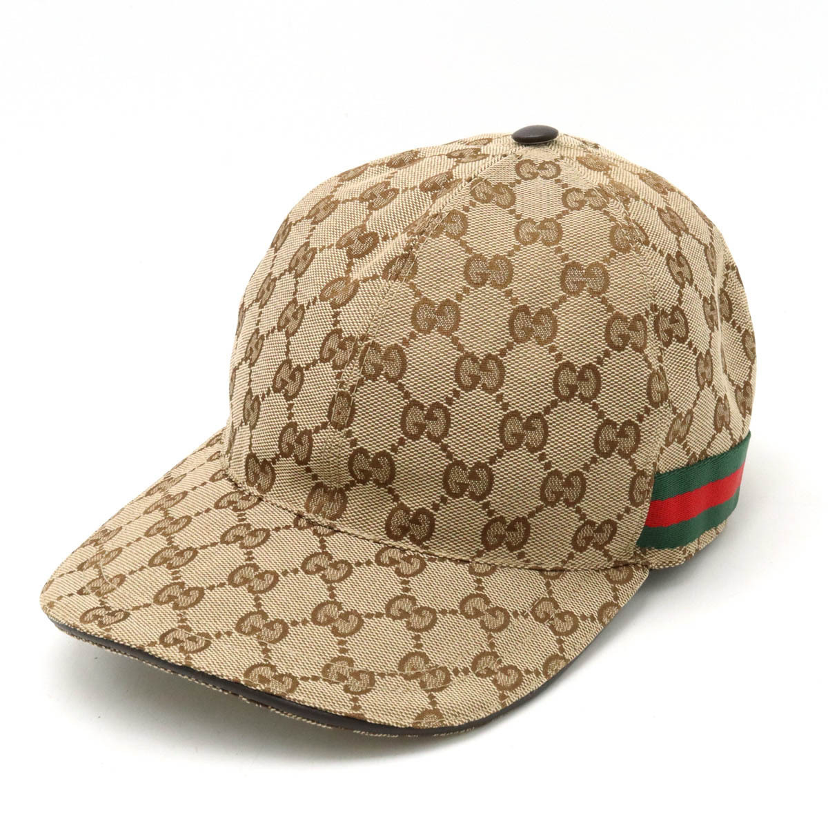 GUCCI グッチ GGキャンバス ウェブライン ベースボールキャップ 帽子 Mサイズ カーキベージュ ダークブラウン 茶_画像1