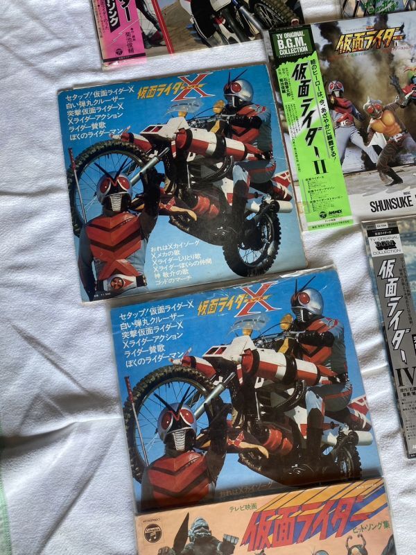  rare rare obi attaching . Kamen Rider 1 number V3 X Amazon cue Dine etc. Showa era record BGM large amount together 25 sheets and more retro that time thing /K383