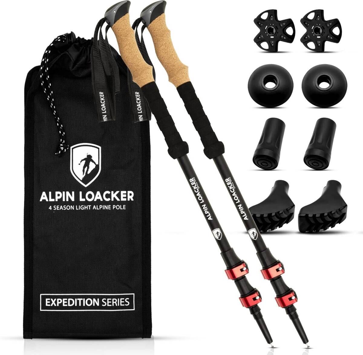 最終価格 人気ブランド Alpin Loacker ヨーロッパ発 トレッキングポール 登山 杖 軽量 アルミ製 レッド 赤 ステッキ 軽量 折りたたみ