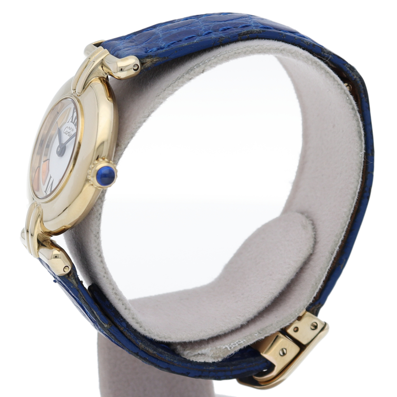  Cartier Must ko Rize verumeiyu watch SMtolinitiW1006654 GP/ leather lady's clock white finish 