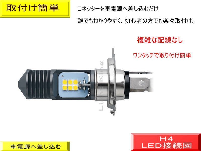 H4 Hi Lo 走行中2色切替 黄 白 ポン付 バイク用 12チップ搭載 LED ヘッドライト CB400SB/CB400SF/CB400F/CB750/CBR250F/CBR250R/CBR400F_画像3