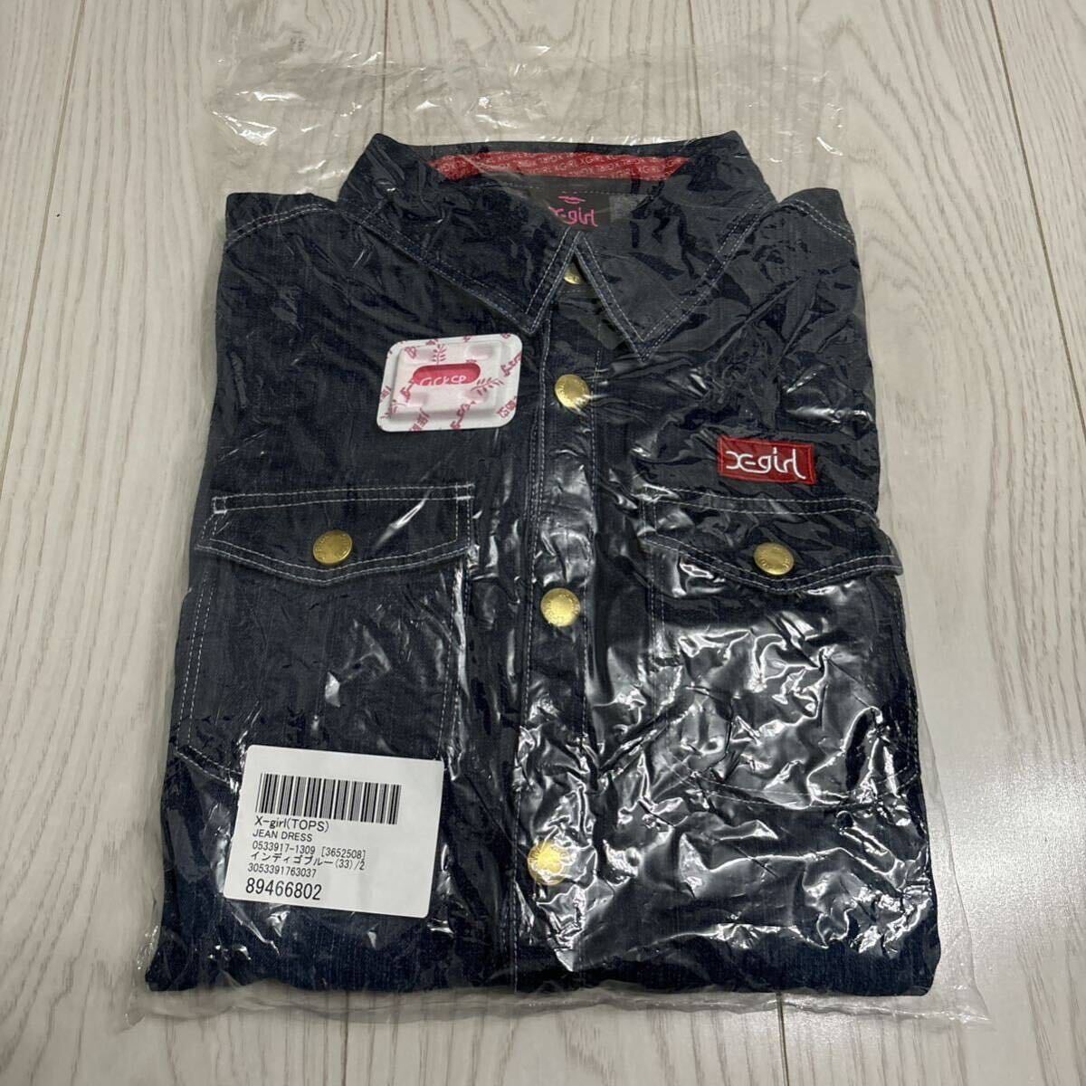  unopened *X-girl JEAN DRESS indigo blue / tops / X-girl /M size / jeans / dress / dress -s/ Logo / Street / blue *857-3