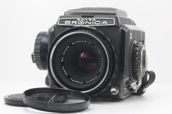 【美品】ゼンザブロニカ ZENZA BRONICA S2 ブラック 後期 NIKKOR-P 1:2.8 f=75mm 完動品 フィルター・キャップ付 #86aの画像1