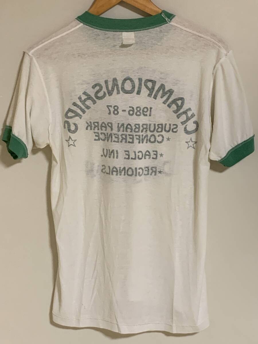 80's SOFFE SHIRTS リンガー プリントTシャツ 白×緑色 Mサイズ アメリカ製 ビンテージ VINTAGE ヴィンテージ アメカジ 古着 USED USAの画像7