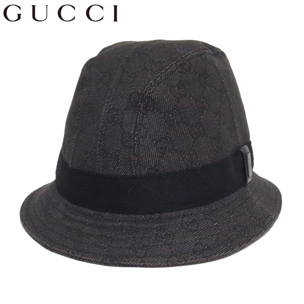 良品★GUCCI GGキャンバス ロゴ バケットハット 25481 ダークグレー 帽子 グッチ★_画像1