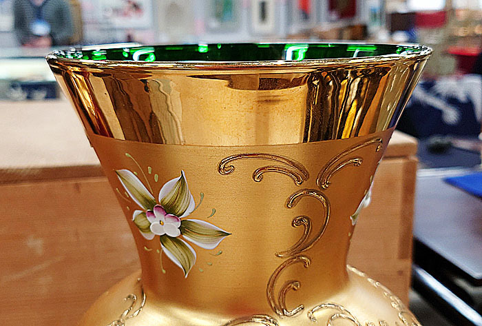 ☆茶碗魂☆A8 イタリア ベネチアングラス 金彩ハイエナメル花文花瓶の画像5