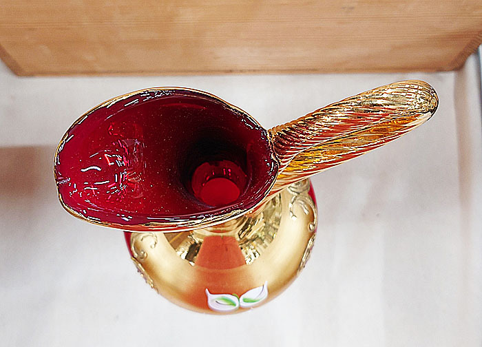 ☆茶碗魂☆A7 イタリア ムラノガラス ベネチアングラス 金彩ハイエナメル花文デキャンタの画像5