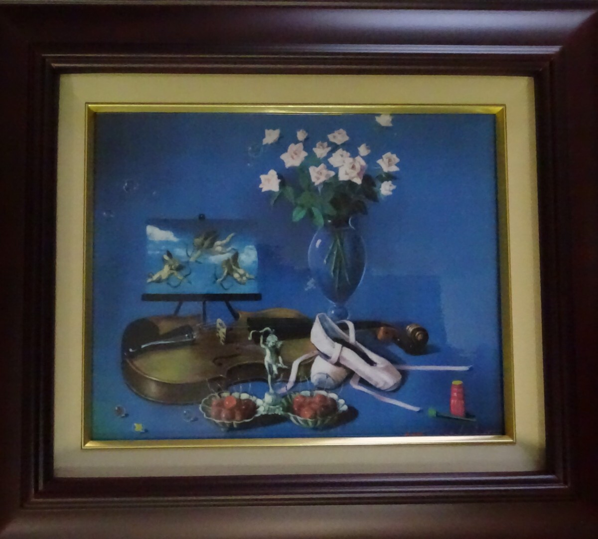 ・作者名：　・八代　亜紀　・画題：　・バイオリンと花瓶　・技法：　・油彩画（複製）_画像4
