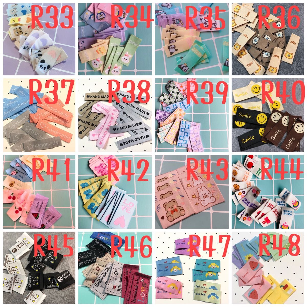 25枚　ハンドメイド 布ダグ 刺繍 織りタグ　タグ　北欧　ハート　ポップ　韓国