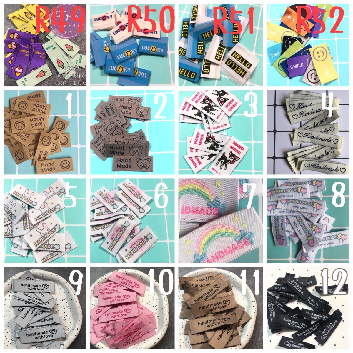 25枚　ハンドメイド 布ダグ 刺繍 織りタグ　タグ　アニマル　ポップ　韓国　チューリップ
