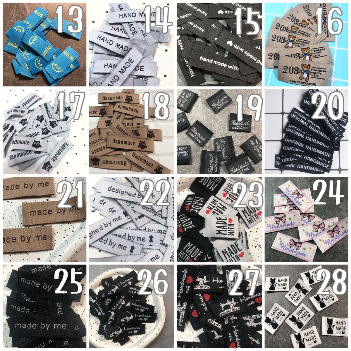 25枚　ハンドメイド 布ダグ 刺繍 織りタグ　タグ　アニマル　ポップ　韓国　チューリップ