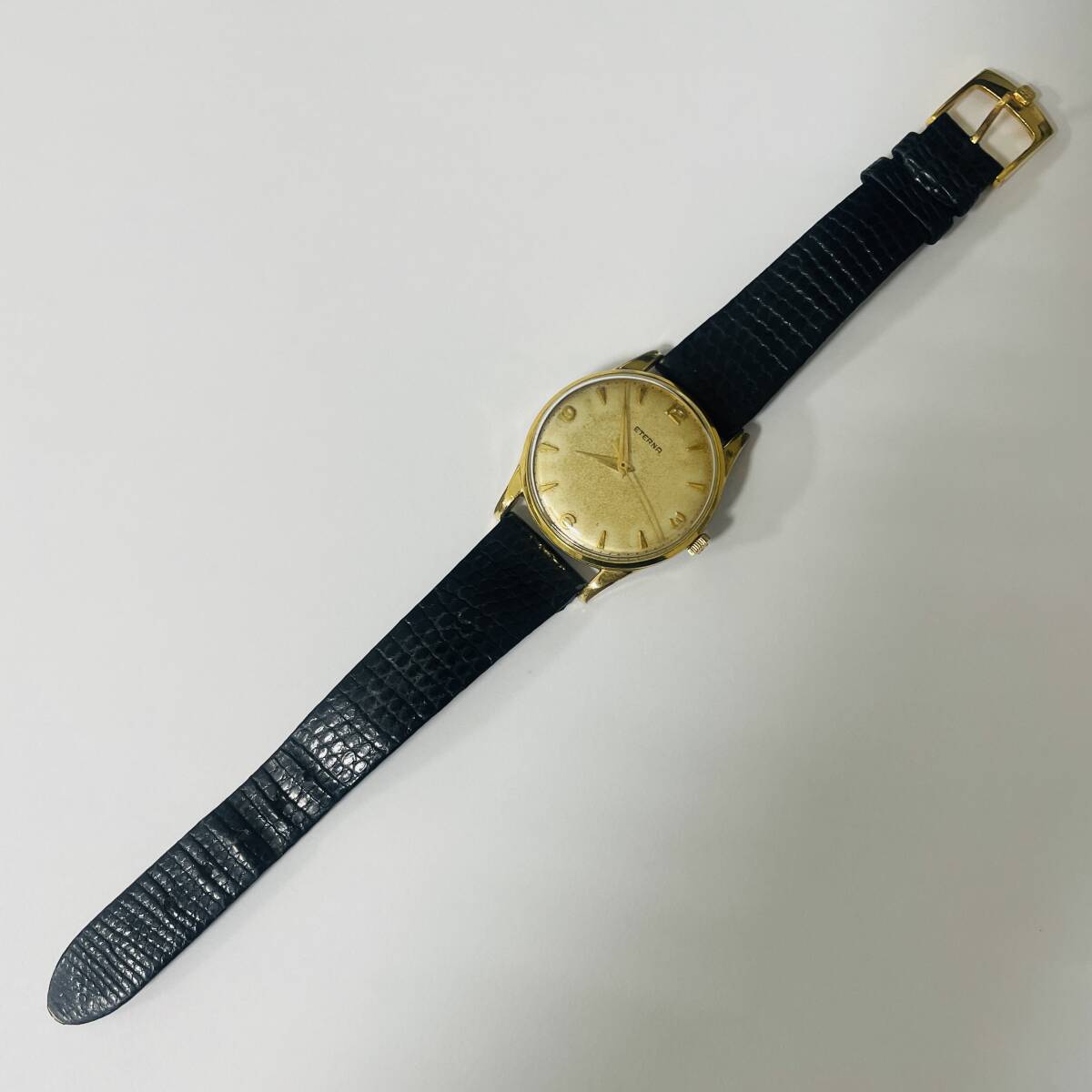 【ETERNA/エテルナ】手巻き 腕時計 3針 革ベルト 稼働 ゴールドカラー ケースサイズ約33mm メンズ★8909の画像2