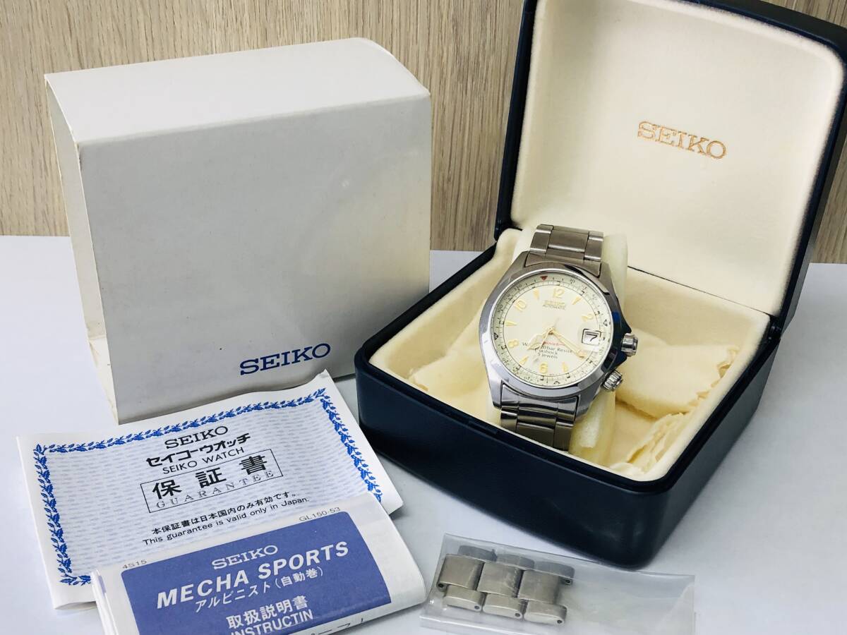 SEIKO/セイコー/4S15-6000/アルピニスト/デイト/自動巻き/25石/アイボリー/SS/メンズ/腕時計/稼働品/コマあり/説明書 箱付きの画像1