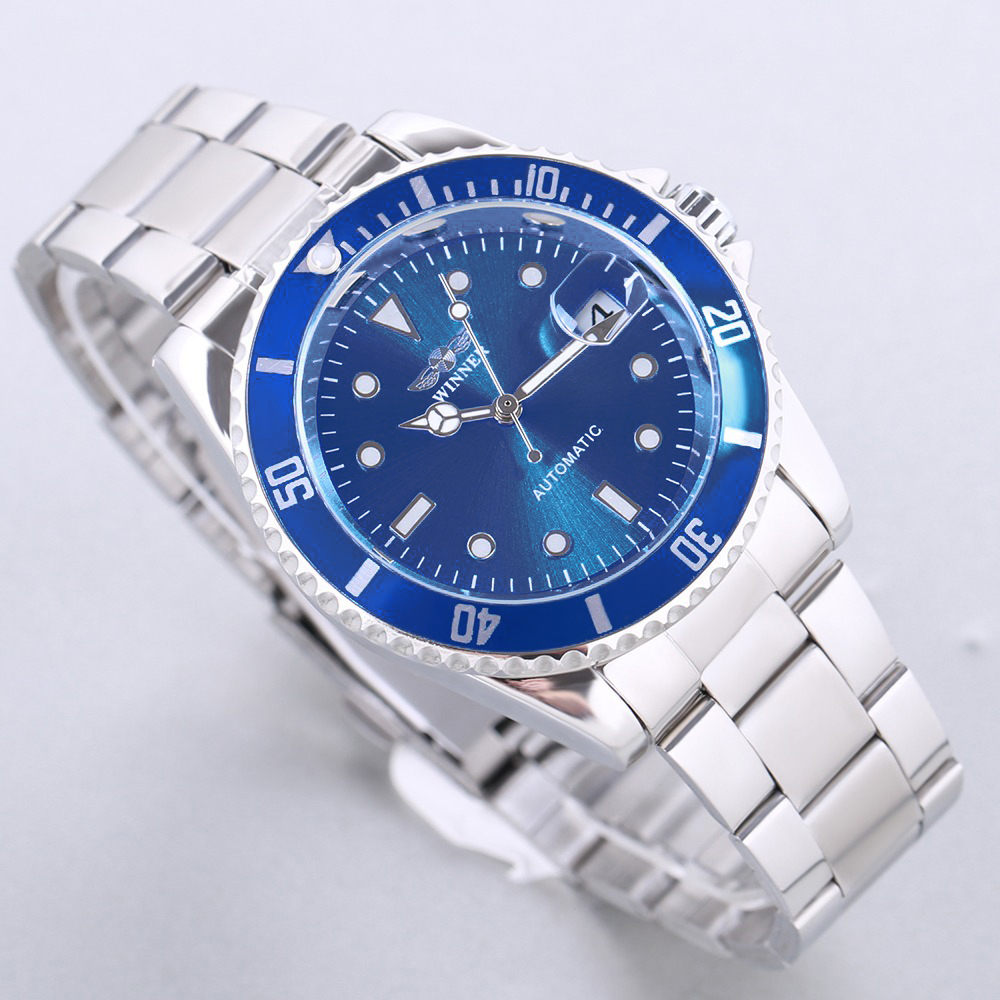 Winner社メンズ自動巻き腕時計ブルー ステンレス オートマチック 日付(ロレックス サブマリーナ デイトではありません）の画像4