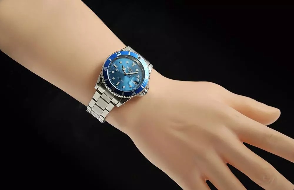 Winner社メンズ自動巻き腕時計ブルー ステンレス オートマチック 日付(ロレックス サブマリーナ デイトではありません）の画像8