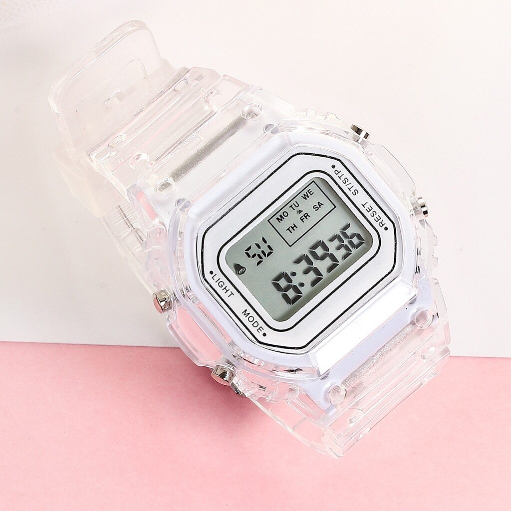 スケルトン防水軽量シンプルデザイン スポーツウォッチ デジタル腕時計レディース くすみカラー ホワイト白 (G-shockではありません)の画像4