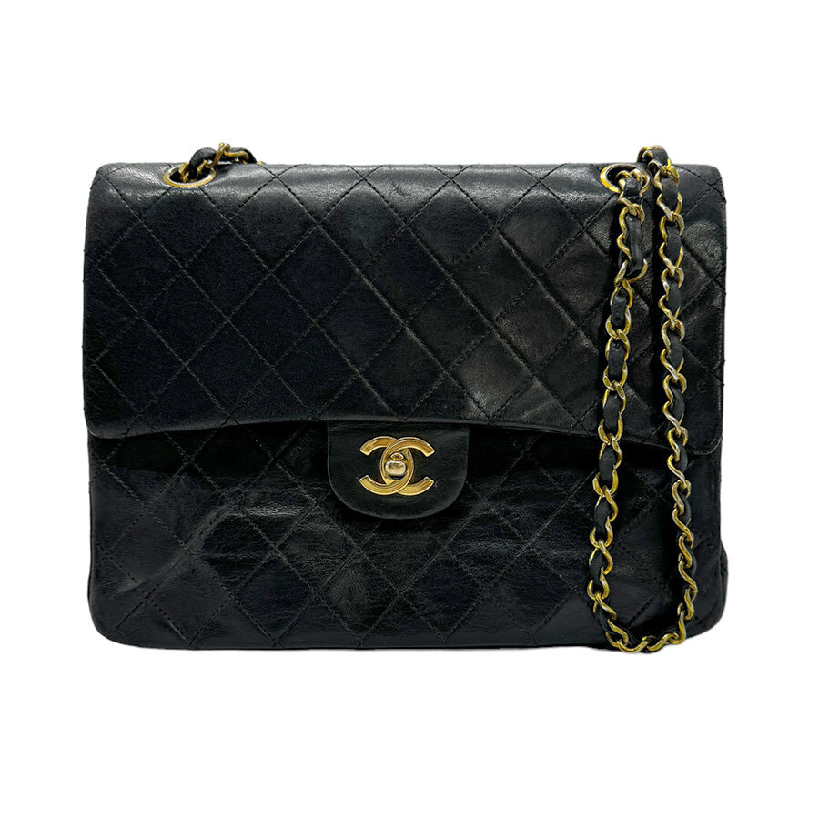 シャネル CHANEL ショルダーバッグ チェーンショルダーバッグ マトラッセ ダブルフラップ レザー/メタル ブラック/ゴールド z0599_画像1