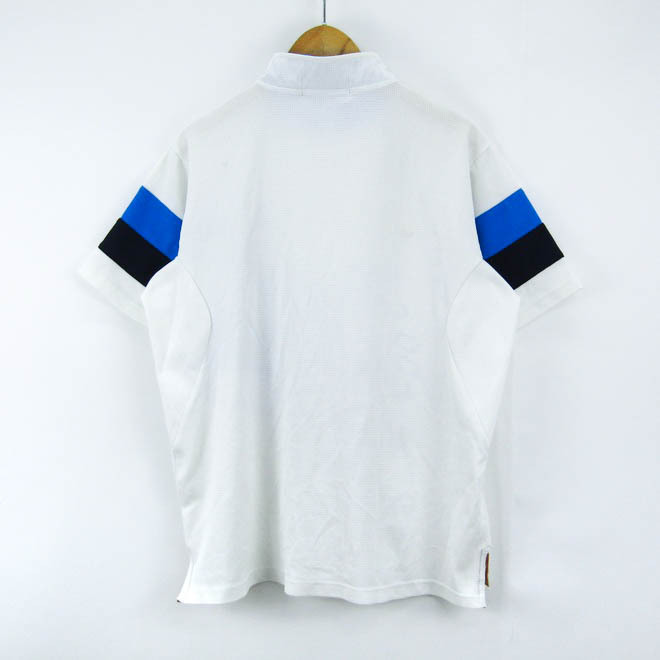 ルコックスポルティフ 半袖ポロシャツ ハイネック ジップ ゴルフウエア PO メンズ Mサイズ ホワイト×ブルー le coq sportifの画像2