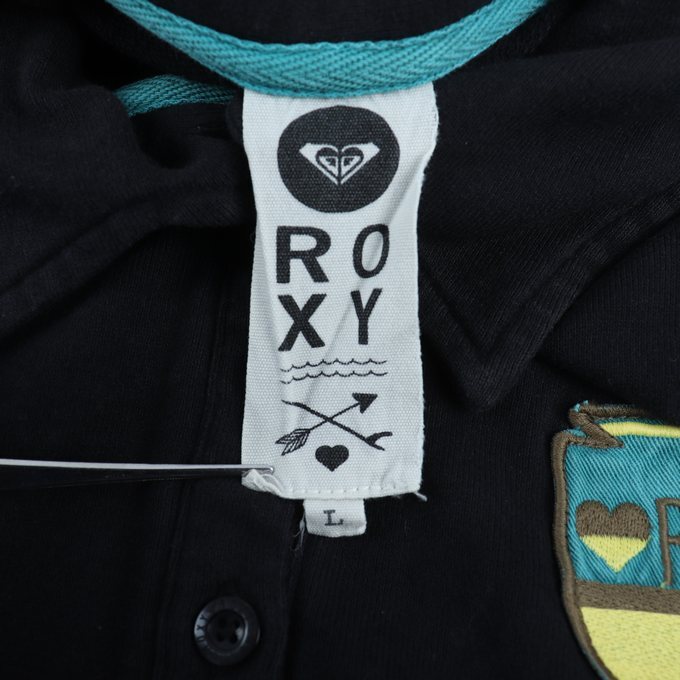  Roxy polo-shirt short sleeves tops cut and sewn sportswear Jim put on Quick Silver TA lady's L size black ROXY