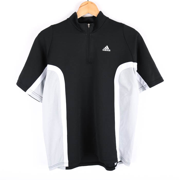  Adidas polo-shirt with short sleeves high‐necked half Zip golf wear klaima365 PO lady's M size black × gray adidas