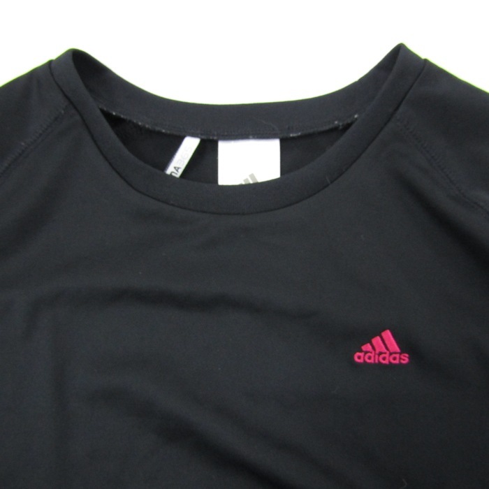 アディダス 半袖Tシャツ ワンポイントロゴ スポーツウエア 大きいサイズ PO レディース OTサイズ 黒×ピンク adidasの画像4