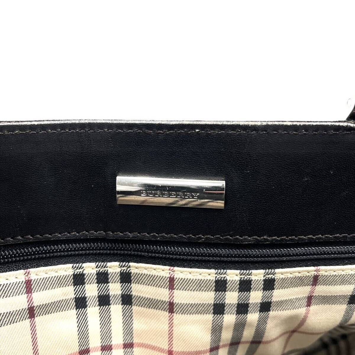 1円《 美品 》BURBERRY バーバリー ビジネス トートバッグ メンズ 自立 オールレザー 肩掛け PC収納◎ ロゴ型押し ノバチェック ブラックの画像9