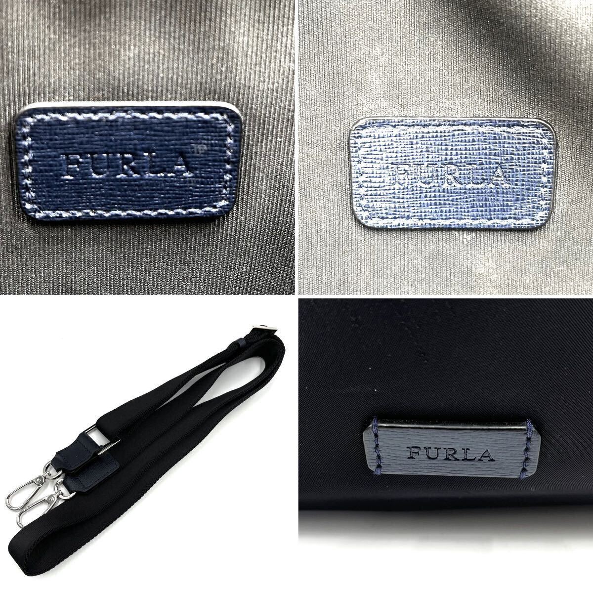 1円《 定価8万円・美品 》FURLA フルラ ビジネスバッグ ブリーフケース 2way メンズ レザー ナイロン 黒×紺 ショルダー 2層式 A4◎ PC◎_画像8