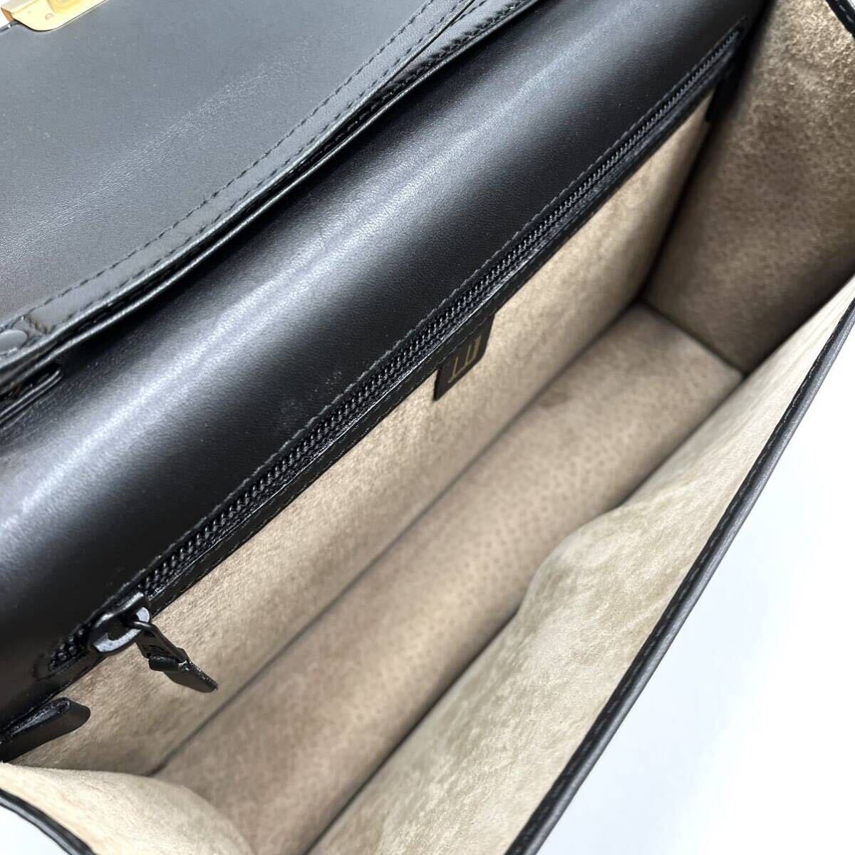 1 jpy { box attaching * regular goods * unused class }ALFRED DUNHILL Dunhill second bag clutch bag business men's leather metal fittings dial lock black 