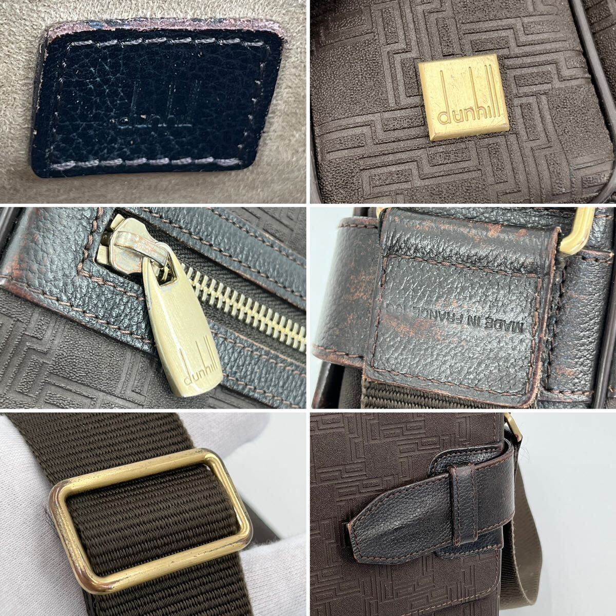 1円《 正規品・美品 》dunhill ダンヒル ディーエイト ショルダーバッグ メンズ ビジネス ブラウン 斜め掛け レザー PVC フラップ ロゴ金具_画像7