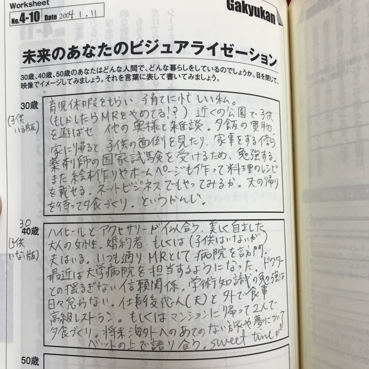 o-323 ※10 / 絶対内定 自己分析とキャリアデザインの描き方 著者:杉村太郎 2003年10月17日第1刷発行 自分にとっての幸福な生き方_書き込みあり