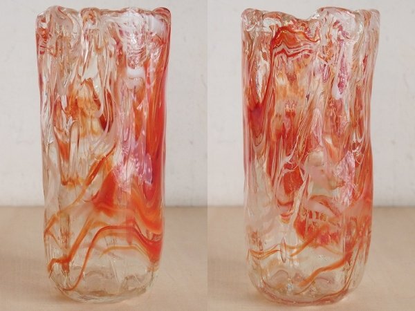 古いマーブルガラス花瓶　マーブルガラス　ガラス工芸　花瓶　花器　気泡入　レトロ　G59_画像3
