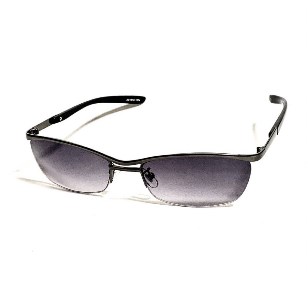 サングラス メンズスモークレンズ ブラックメタルフレーム イケイケ薄いミラーレンズ かっこいいサングラス UVカット 22191C