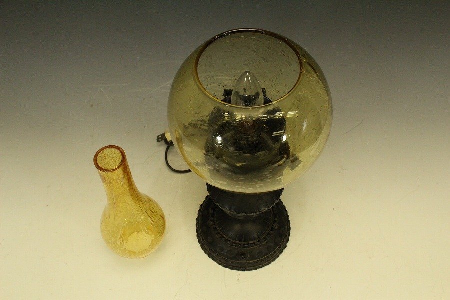 【銀閣】アンティーク レトロ 鉄製 ガラス ランプ 高44cm 旧家蔵出(AZ967)の画像4