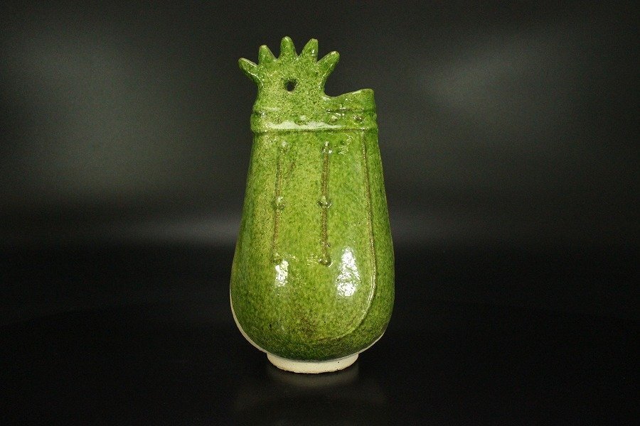 【銀閣】中国美術 緑釉 鶏瓶 高24.5cm 旧家蔵出(LC148)_画像2