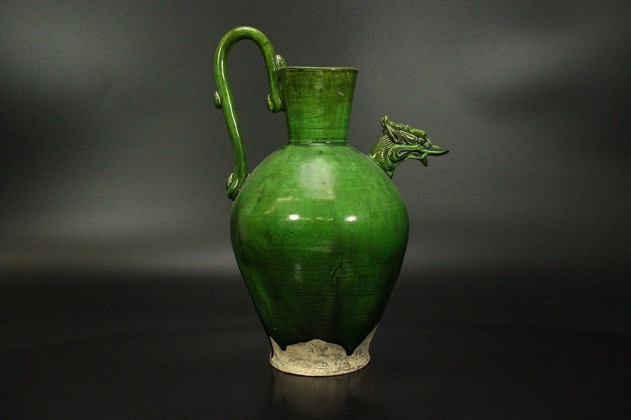 【銀閣】中国美術 緑釉 龍口 注瓶 高28cm 旧家蔵出(LC132)の画像3