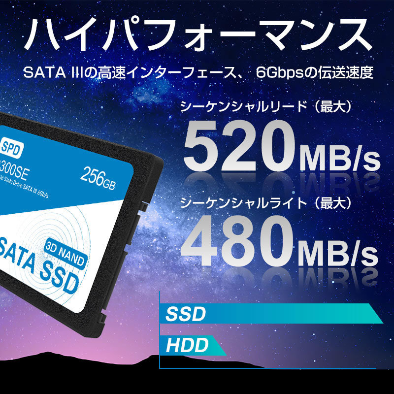 送料無料 新品未開封 複数個あり 256GB 内蔵SSD 2.5インチ 7mm SATAIII SPD 6Gb/s 520MB/s 3D NAND PS4検証済み エラー訂正 Q300SE-256GS3Dの画像5